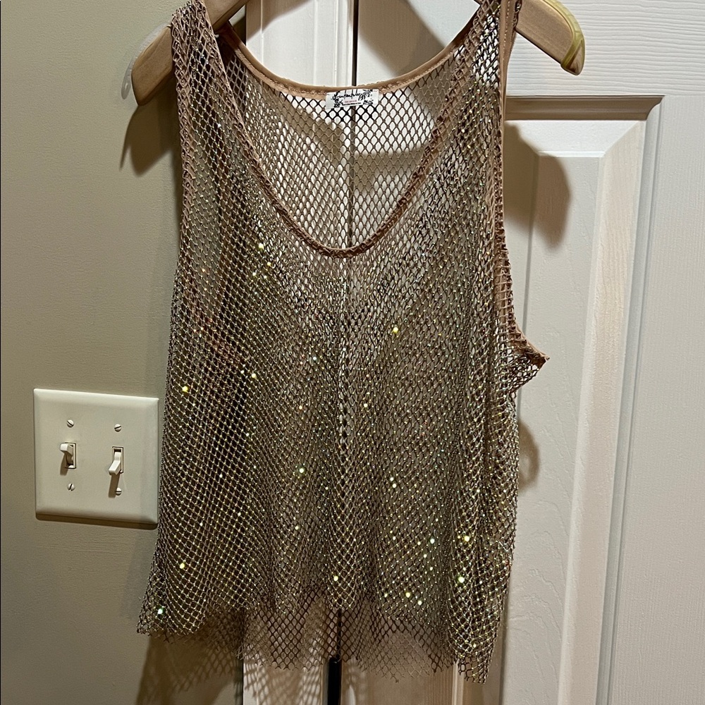 Free People Intimately Filter Finish Mesh & Crystal Cropped Tank — Size L